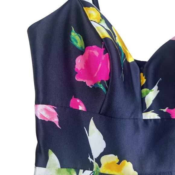 Eliza J NWT Cocktail Dress Size 8 Navy Floral Mikado Mini Satin Wedding Guest - Picture 7 of 15